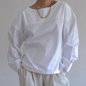 Uniqlo U Women’s White Denim Boat Neck Long Sleeve Blouse